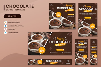 Happy Chocolate Day Sale Banner Ads Set Template