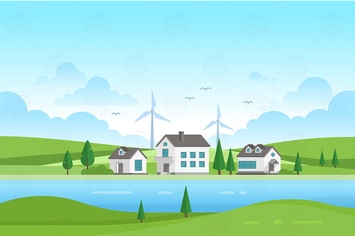Lanscape with windmills - vector illustration