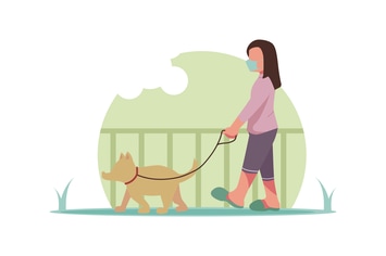 Girl Walking With Pet Illustration