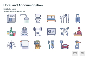 Hotel and accommodation soft color icons