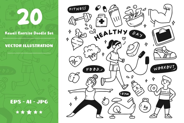 Kawaii Exercise Doodle Set