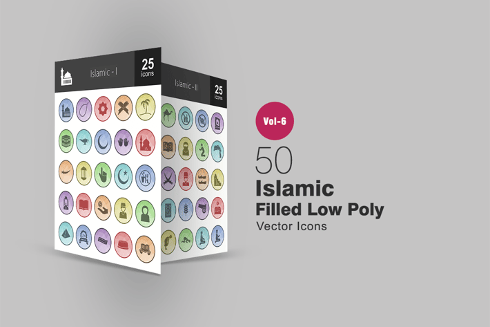 50 Islamic Filled Low Poly Icons