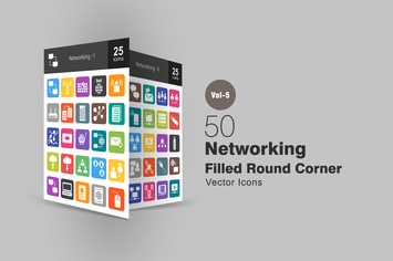 50 Networking Flat Round Corner Icons