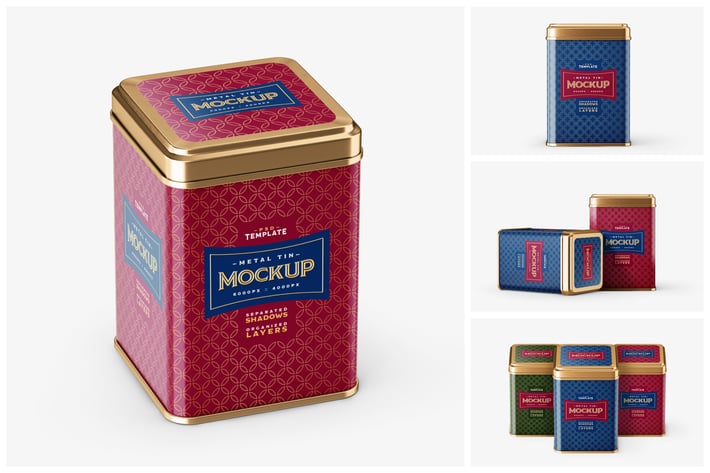 Square Tin Can Mockup Set