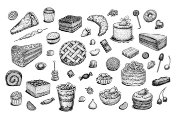 Set of vector and raster desserts