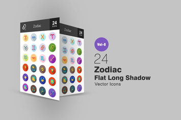24 Zodiac Flat Shadowed Icons