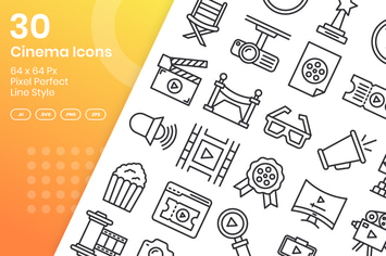 30 Cinema Icons Set - Line