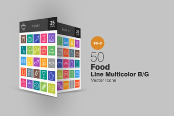 50 Food Line Multicolor Icons