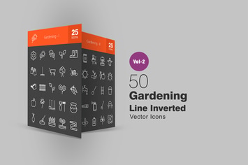 50 Gardening Line Inverted Icons