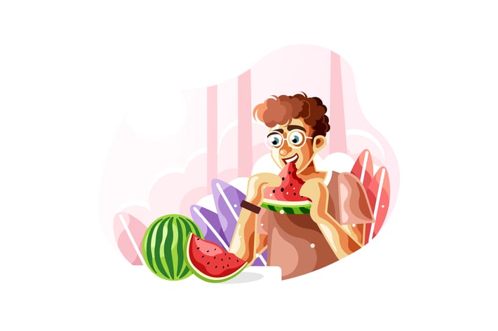 Eating a fresh watermelon when summer