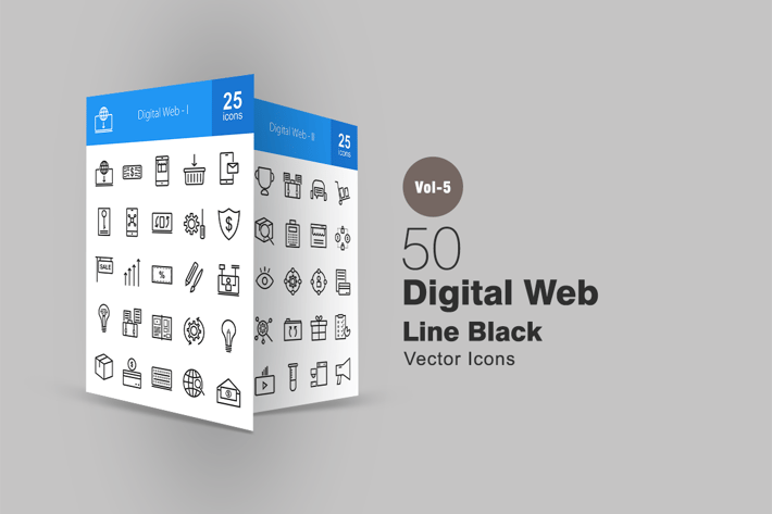 50 Digital Web Line Icons