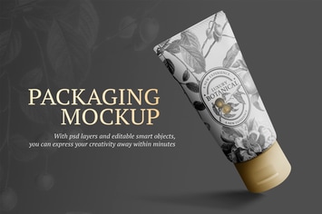 Editable collapsing tube mockup packaging ad