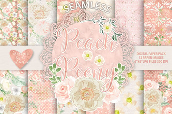 Peach Peony digital paper pack