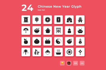 Happy Chinese New Year Glyph Icon Set
