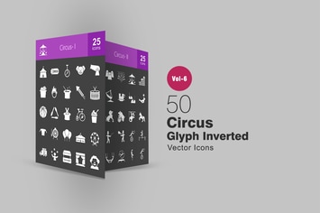 50 Circus Glyph Inverted Icons