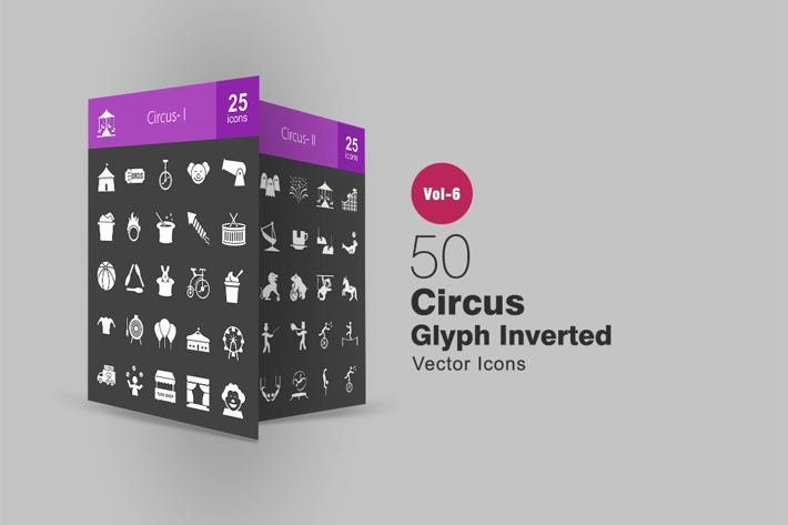 50 Circus Glyph Inverted Icons