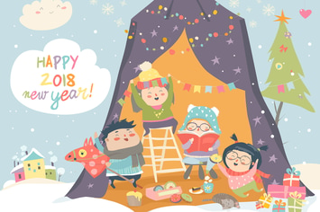 Happy children celebrating Christmas. Vector 