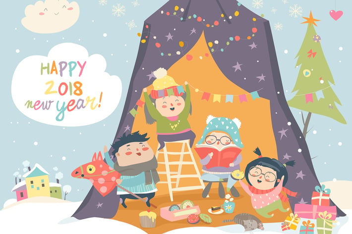 Happy children celebrating Christmas. Vector 