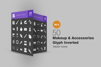 50 Makeup & Accessories Glyph Inverted Icons