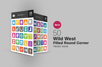 50 Wild West Filled Round Corner Icons