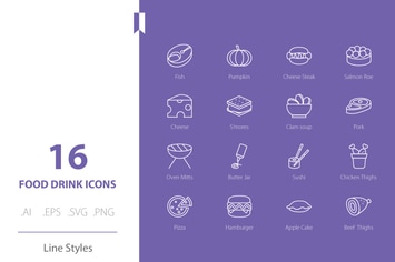 Food Drink Icon Set Line Styles
