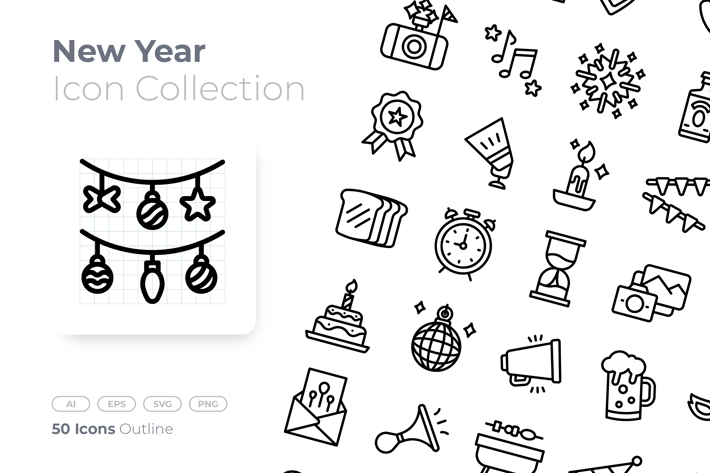 New Year Outline Icon