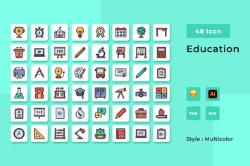 Education Multicolor Style Icon Pack