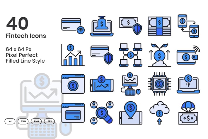 40 Fintech Icons Set - Filled Line