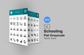 50 Schooling Greyscale Icons