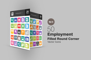 50 Employment Flat Round Corner Icons