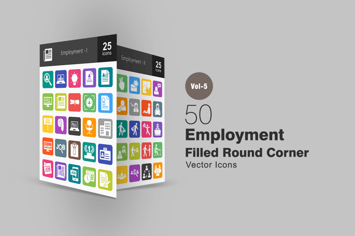 50 Employment Flat Round Corner Icons