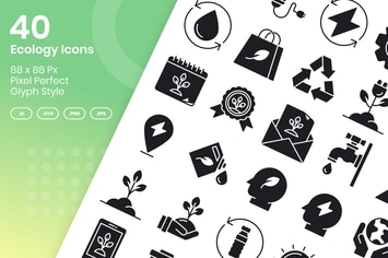 40 Ecology Icons Set - Glyph