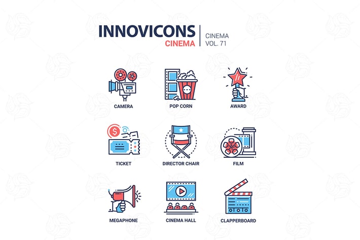 Cinema concept - set of line design style icons