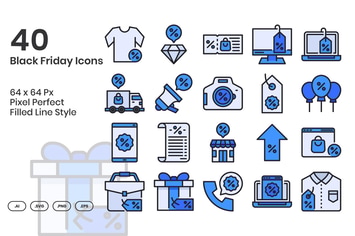40 Black Friday Icons Set - Filled Line