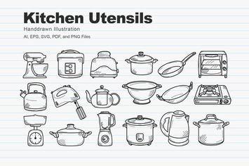 Kitchen Utensils Handdrawn Sketch