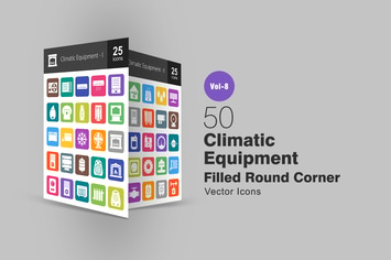 50 Climatic Equipment Filled Round Corner Icons