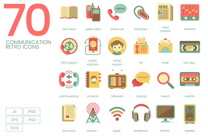 Communication Retro Flat Icons
