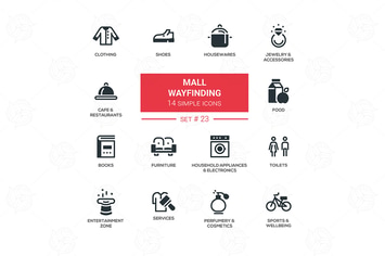 Mall wayfinding - modern simple icons, pictograms 