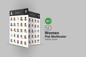 50 Women Flat Multicolor Icons