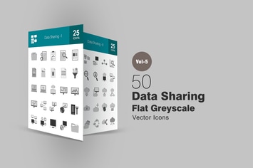 50 Data Sharing Greyscale Icons