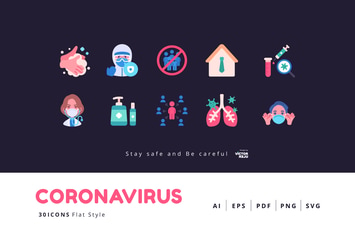 30 Icons Coronavirus (COVID-19) Flat Style