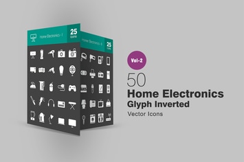 50 Home Electronics Glyph Inverted Icons