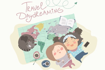 Two cute girls have daydreaming about traveling