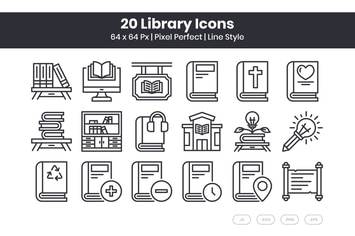 20 Library Icons Set - Line