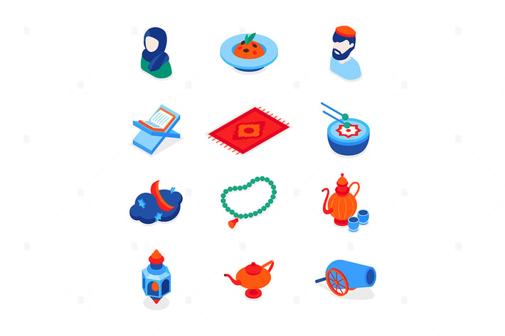 Islamic holiday - modern isometric icons