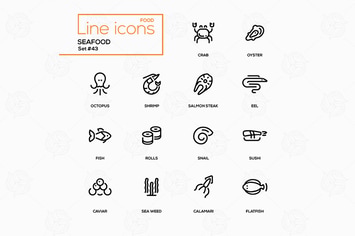 Seafood concept - line design icons set
