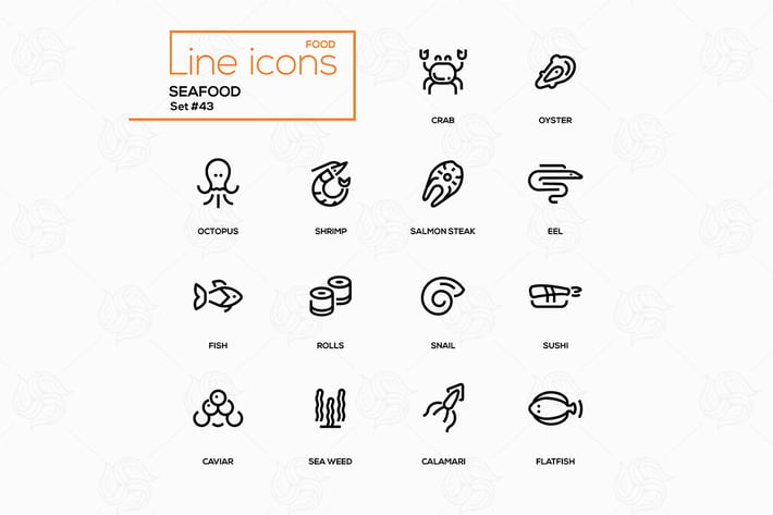 Seafood concept - line design icons set