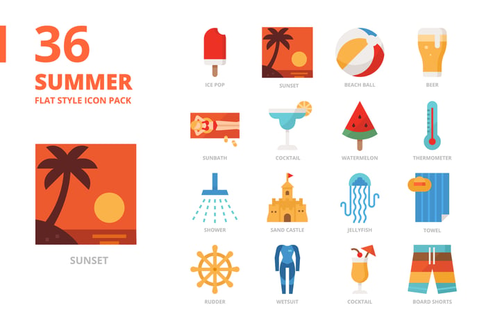 Summer Flat Style Icon Set