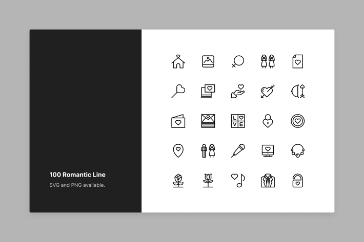 Romantic & Love Icon Set - Line Style