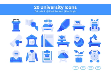 20 University Icons Set - Flat